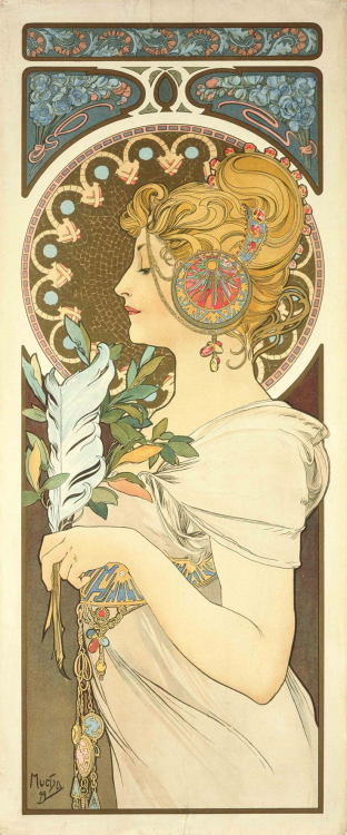 La Plume (1896). Alphonse Mucha (Czech, 1860-1939). Printer: Imp. F. Champenois, Paris.This is the “