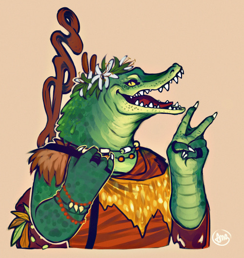 A very lovely druid lizardfolk (based on a croc!) of my friend’s - her name is Okkhoz and she’s a fr