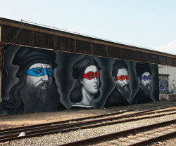 jedavu:  Teenage Mutant Ninja Turtles Painted As The Renaissance Painters They Were Named AfterNew York-based New Zealand Artist Owen Dippie has painted a mural of four Renaissance Artists, Leonardo, Raphael, Michaelangelo and Donatello, as the Teenage