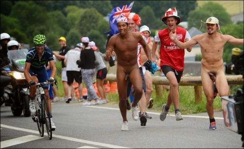 Streaking the bike race.