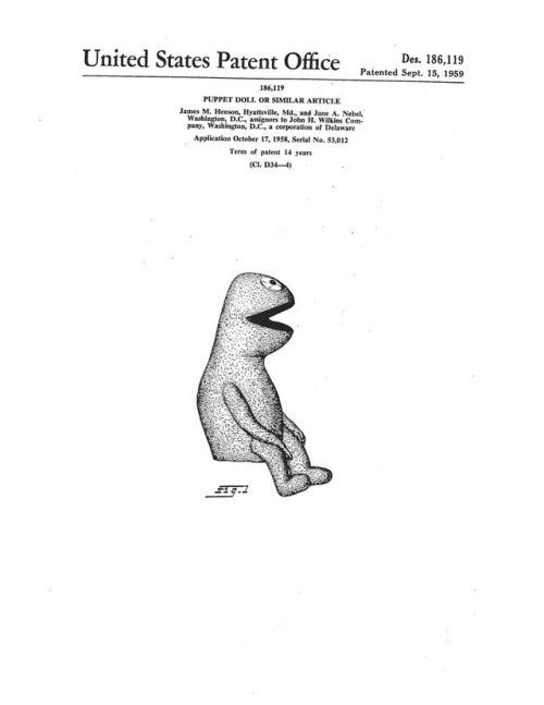 ‪Patent for Wilkins—of commercial duo Wilkins and Wontkins, two of Jim Henson’s earliest creations. 