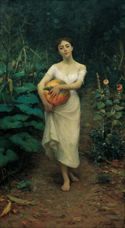 radstudies: Fausto Zonaro (Italian, 1854-1929) Young Girl Carrying a Pumpkin