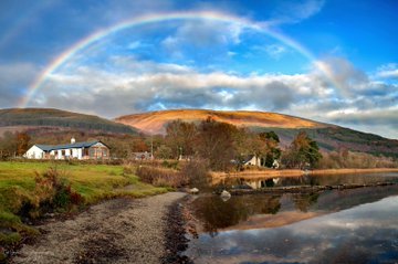scotianostra:Trossachs Lochs……rainbow over Loch Ard, golden Loch Arklet and reflective Loch Chon