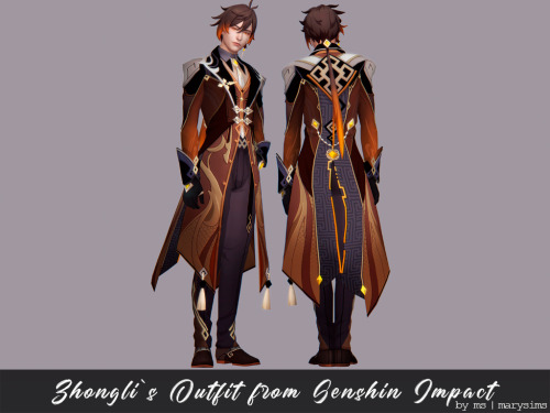 Zhongli`s Outfit from Genshin Impact+ full body outfit+ earring+ hair+ all LOD`s+ normal and shadow 