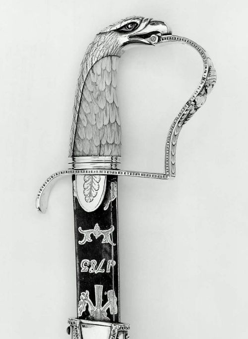 art-of-swords:  Officer’s Sword Dated: about 1805–12 Makers: Thomas Ellicott Warner and Andrew Ellicott Warner Culture: American (Baltimore, Maryland, United States) Measurements: overall: 99.1 x 2 x 14 cm, 1.83 kg (39 x 13/16 x 5 1/2 in., 4.03 lb.)