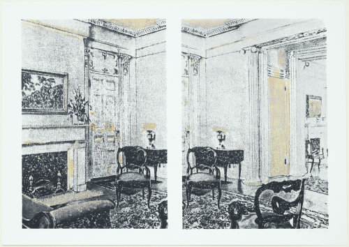 Richard Artschwager, interior, 1972  Screenprint, composition (right): 28 ¾ x 19 9/16″; compo