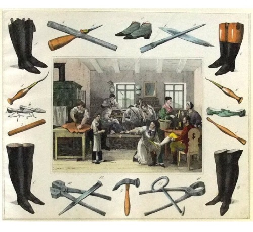 design-is-fine:30 handicraft workshops, from a children’s book, 1835. Baker, bookbinder, butcher, ca