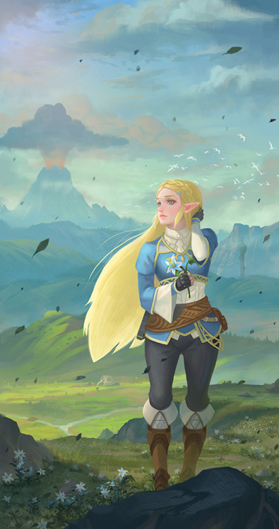 yagaminoue: I recently beat Breath of the Wild so here’s a painting of Zelda!  