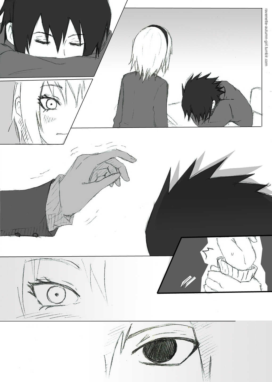 ravenette-autumn-girl:  Another SasuSaku High School AU ;)I’m so addicted to this