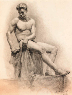 Boris Nakhalov (Ukrainian, b. 1925), Male model sitting, 1952. Pencil, 28½ x 22¼ in.