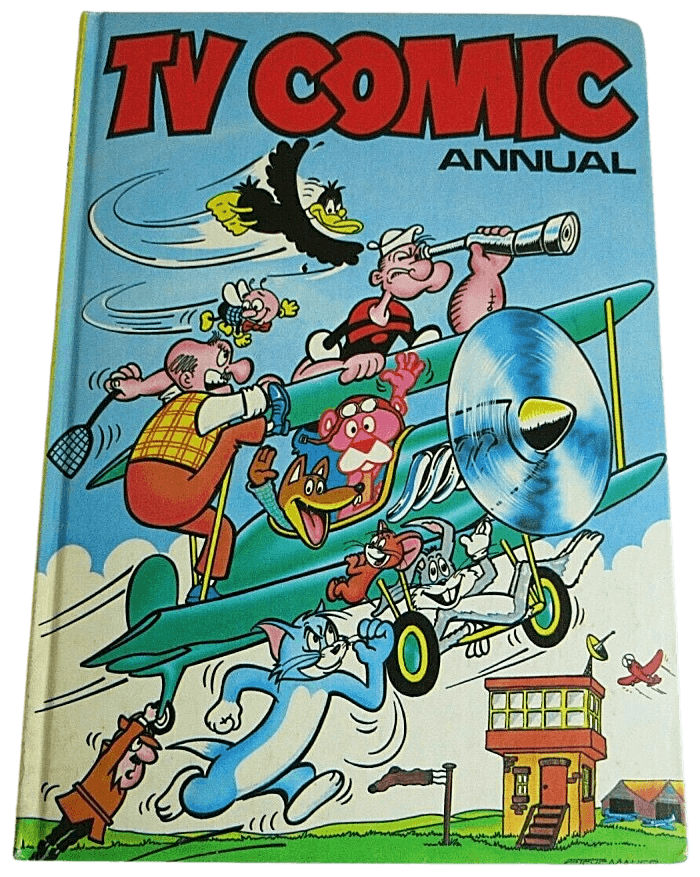 <p>TV Comic Annual 1980 by Polystyle Publications (UK) ft. Daffy Duck, Popeye, Pink Panther, Basil Brush, Bugs Bunny, Tom and Jerry, The Inspector and Mighty Moth. Not sure who the guy with the fly swatter is?</p>