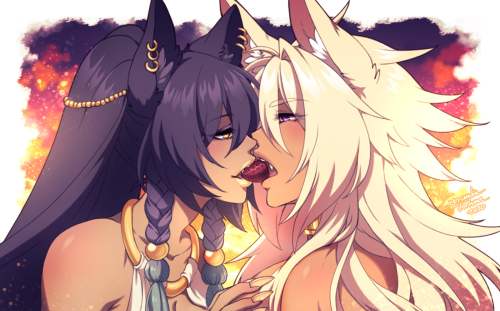 Nyohoho~ Drew a little something with Sethos and Yaichino&rsquo;s OC Amunet :3 Sharing a strawbe