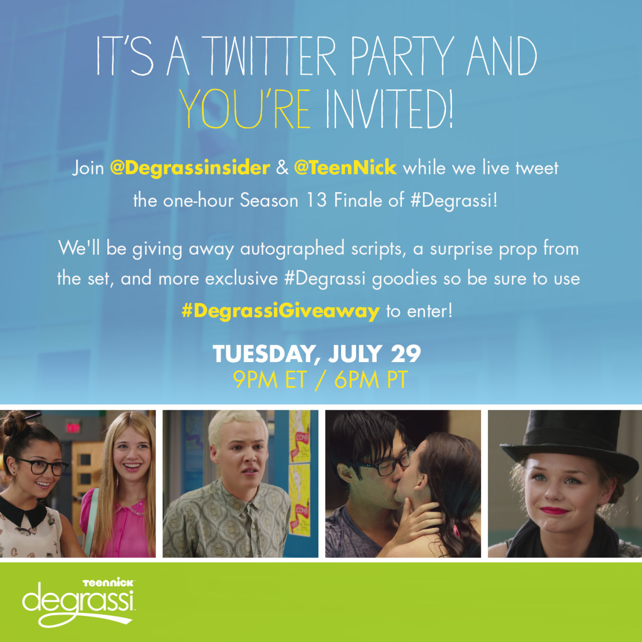 “Degrassi Twitter Party Sweepstakes”
Sponsored by Viacom Media Networks, a division of Viacom International Inc.
1. NO PURCHASE NECESSARY TO ENTER OR WIN A PRIZE. A PURCHASE WILL NOT INCREASE YOUR CHANCES OF WINNING. VOID WHERE PROHIBITED OR...