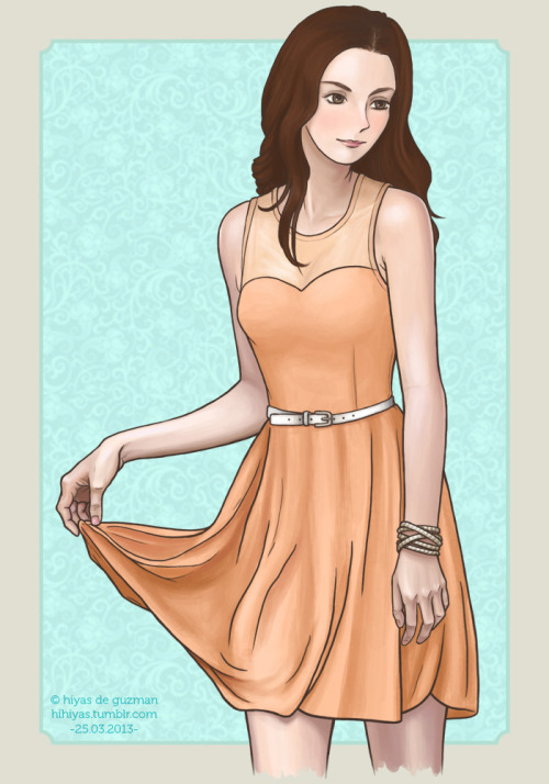 hihiyas: Molly in a peach sundress. Inspired by this fic by Silberias (which in turn is a promp
