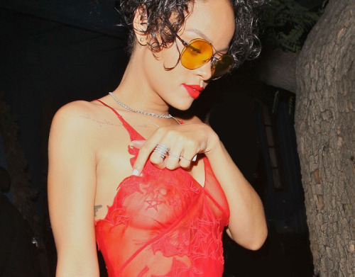 piercednipples:  Rihanna in see-thru dress at Hooray Henry’s in West Hollywood.