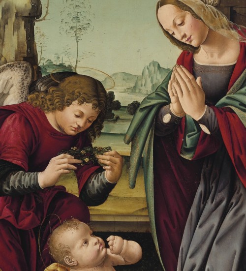 Lorenzo di Credi, The Madonna and an angel adoring the Christ Child (detail), c. late 15th century o