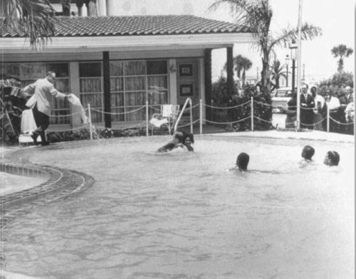 lostinurbanism:Motel Manager, James “Jimmy” Brock Pouring Acid Into Pool to Drive B