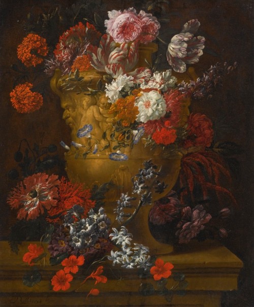 wtxch: Jan Baptist Bosschaert (Flemish,1667–1746)Still life of flowers in a sculpted stone urn,1713o