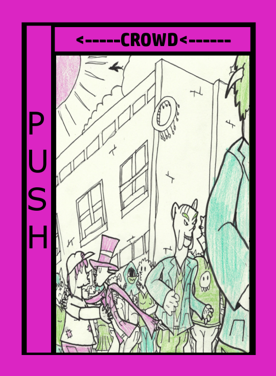 Push Card pushing left. Lizzie is kissing her new girlfriend while picking a rich guy's pocket. It's worth mentioning that this is one of the only illustrations in the series where the sky is visible. I usually try to hide it so as to imply that Lizzie, though free from the confines of morality or the law, is still a prisoner in some deeper way. Or something!