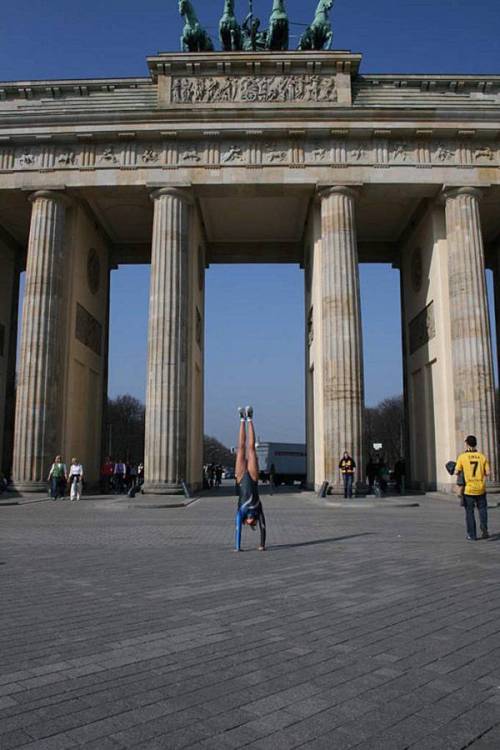 Visiting the Brandenburger Gate in Berlin. Wearing my blue grey AM leotard.