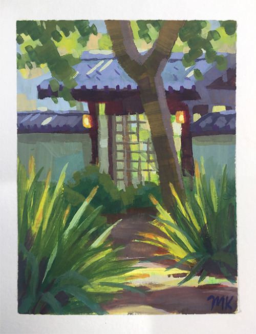 Gouache painting at the Brand Park Tea Garden this morning. 