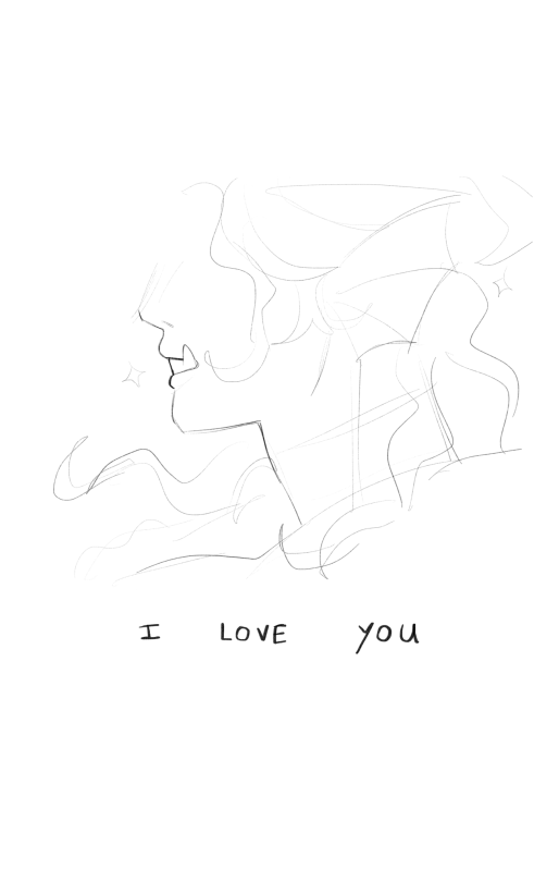 Blank canvas , black lineart. It’s a side profile of Gillion, it’s cut off from the cheeks to the eyes . His mouth is slightly open showing his teeth and small sparkles are around his mouth . The words “ I Love you” are written on the bottom part of the canvas .