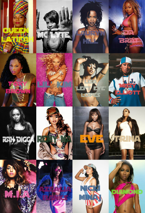 thaunderground:  cyberbandit-jpg:Female Rappers, again. (I’m sorry about the last one).  yea, I’d replace her with either Lady of Rage or Jean Grae  Who is Diamond ????