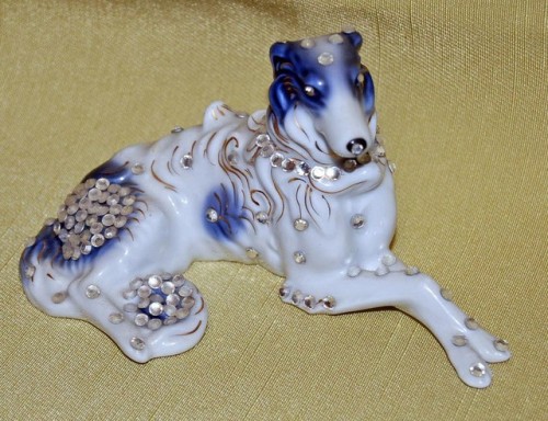 Vintage Ann Shaffer Bejeweled Porcelain Borzoi Figurine