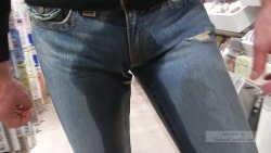 femboydl:wetting true religion jeans in public-