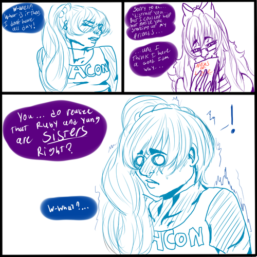    So uhm, I have this headcanon for chill-chinchilla highschool au where Weiss had no idea that her Ruby was related to the Varsity Volleyball captain Yang Xiao-Long and only figured it out by being told by the sisters mutual friend, the library teachers