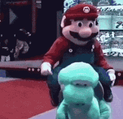 suppermariobroth:Mario and Yoshi cosplay seen at the Consumer Electronics Show 1992. (Source)