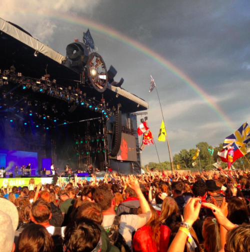 slendergraspongrammar: A rainbow over The 1975 at Glasto [x]