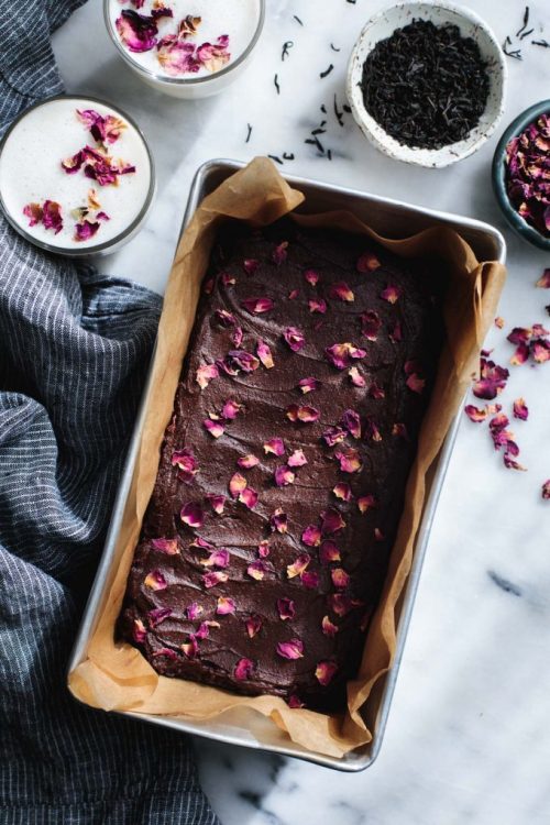 sweetoothgirl:Frosted Earl Grey Brownies with Rose Petals