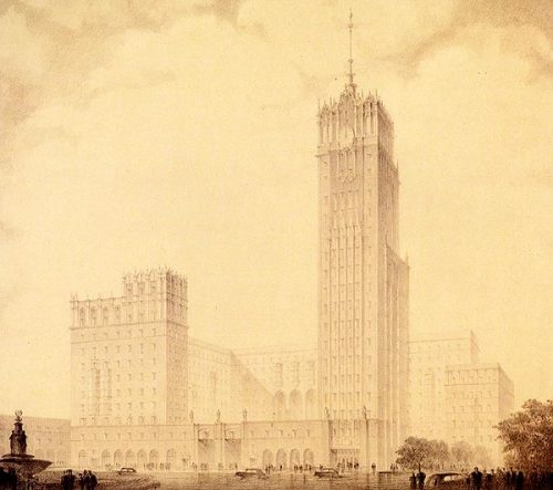 Projects of famous”Seven Sisters” - skyscrapers in Moscow, built in Stalinist style (1930s-1940s) 