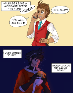 lookerdewitt: I promised @loregoddess I would draw her angsty art w/ Clay n Apollo and im here to deliver  Apollo n Clay are always cheering each other on, right? I wouldn’t be surprised if Apollo left Clay a message like this on the day of the launch