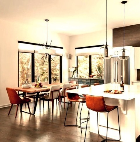 Dining Room In AtlantaCombination Kitchen/dining Room With Large, Modern, Medium-tone Wood Floor And