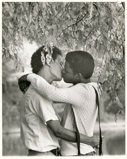 manufactoriel: Men kissing under tree, 1977-78, by  Kay Tobin Lahusen