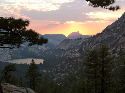 limetie:Sept. 13, 2013 — Looking east over Merced Lake toward the sunset beyond Yosemite Valley.