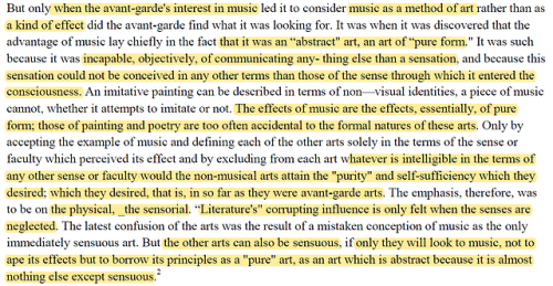 Music as the sensuousness which drives abstraction (and literature as that which stunts it) in Cleme