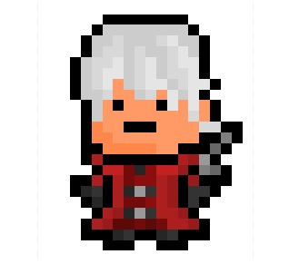 Pixel art of dante from devil may cry in battle stance