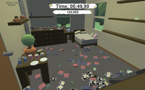 signaltree: freak-cl:  pyronoid-d:  alpha-beta-gamer:  Catlateral Damage is a first person mischievous cat simulator, where your objective is to knock as many of your loving owners belongings onto the floor within a 2 minute time limit. It’s a fun little