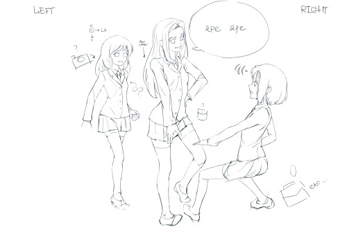 Sketches for http://pigolica.tumblr.com/post/118765933177/kareshi-kanojou-no-jijou-spanking-maho-iza