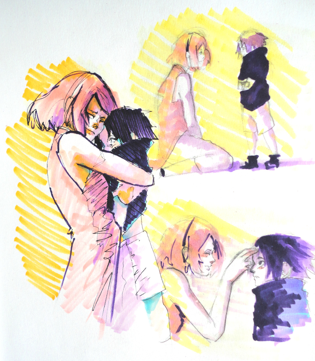 jaz-draws-stuff:  Sakura goes back in time and runs into little baby sasubaby and