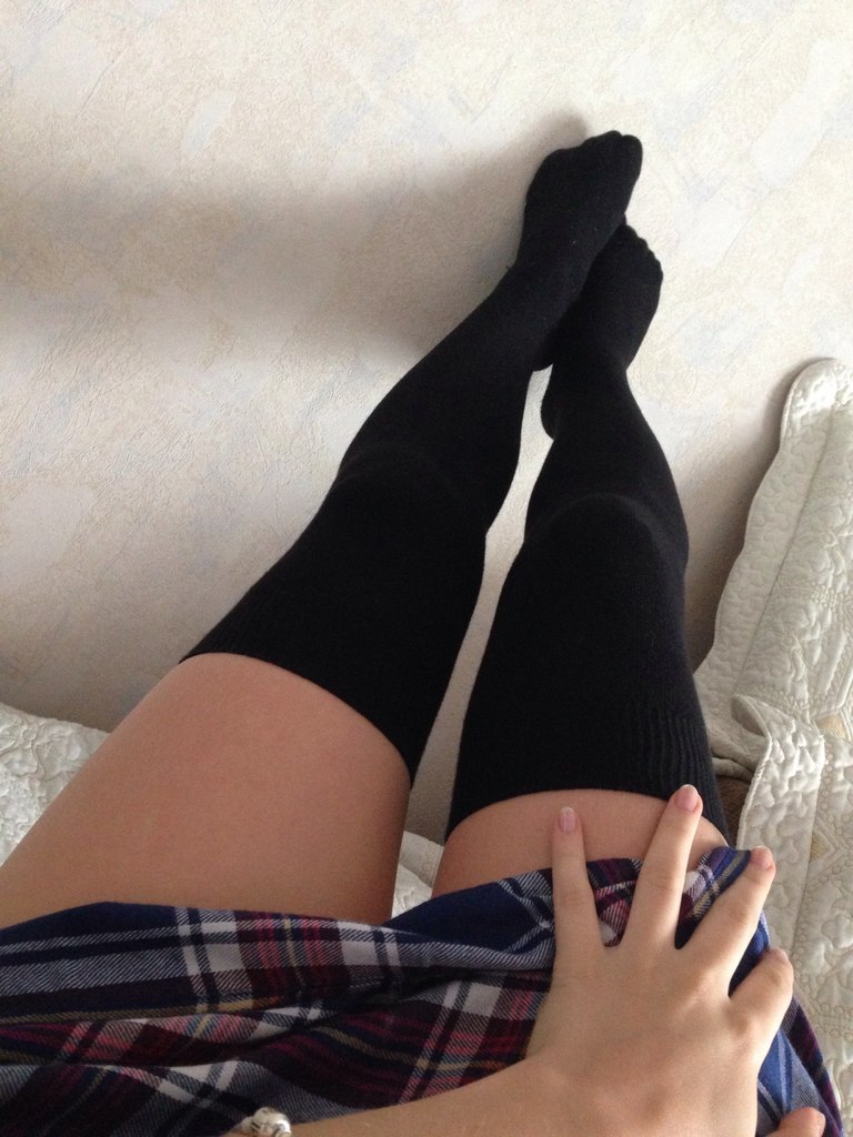 skinny thigh high stockings selfie