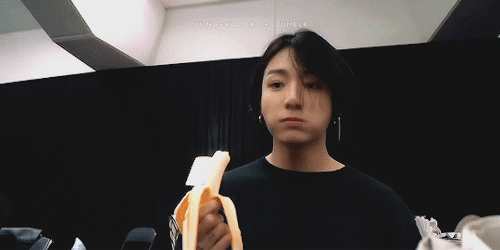 Long Haired Jungkook Eating A Banana And Cereal
