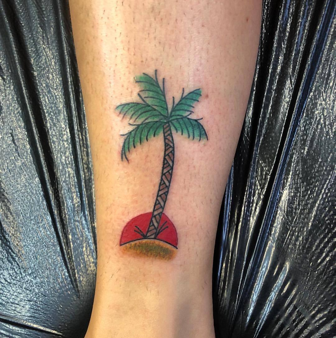 225 Palm Tree Tattoo Designs That Remind You Of The Beach  Prochronism  Traditional  tattoo beach Palm tree tattoo Tree tattoo designs