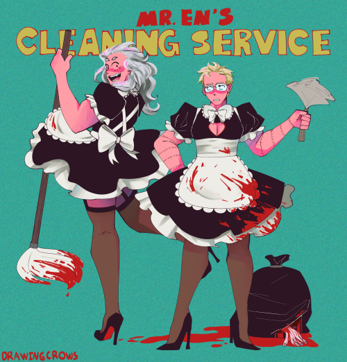 drawingcrows:Mr’s En’s cleaning and butler services, available for hire!