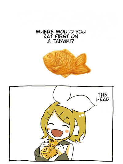 mirrored-affection:  たいやきどこから食べますか？ | イラスト： ちゃん（旧：もやし）  