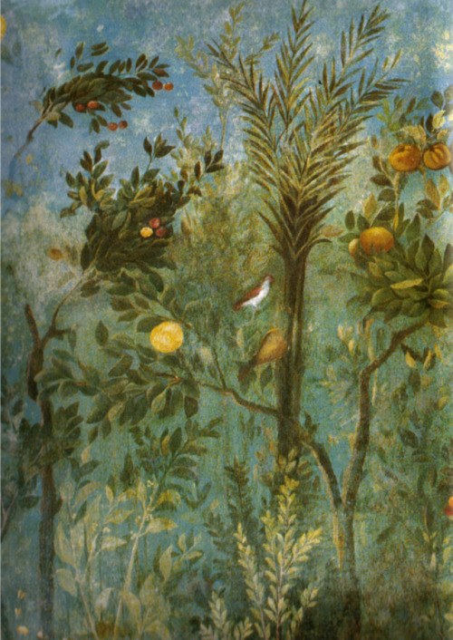 via-appia:Painted garden fresco from Livia Drusilla’s villa.Roman, 30-20 BC