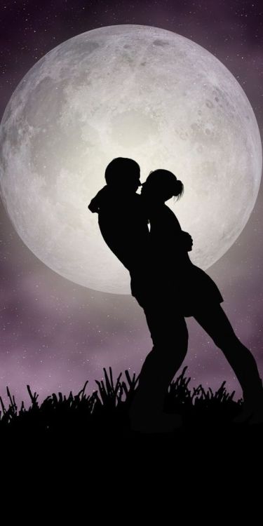 Moon, romantic night, couple, silhouette, art, 1080x2160 wallpaper @wallpapersmug : ift.tt/2